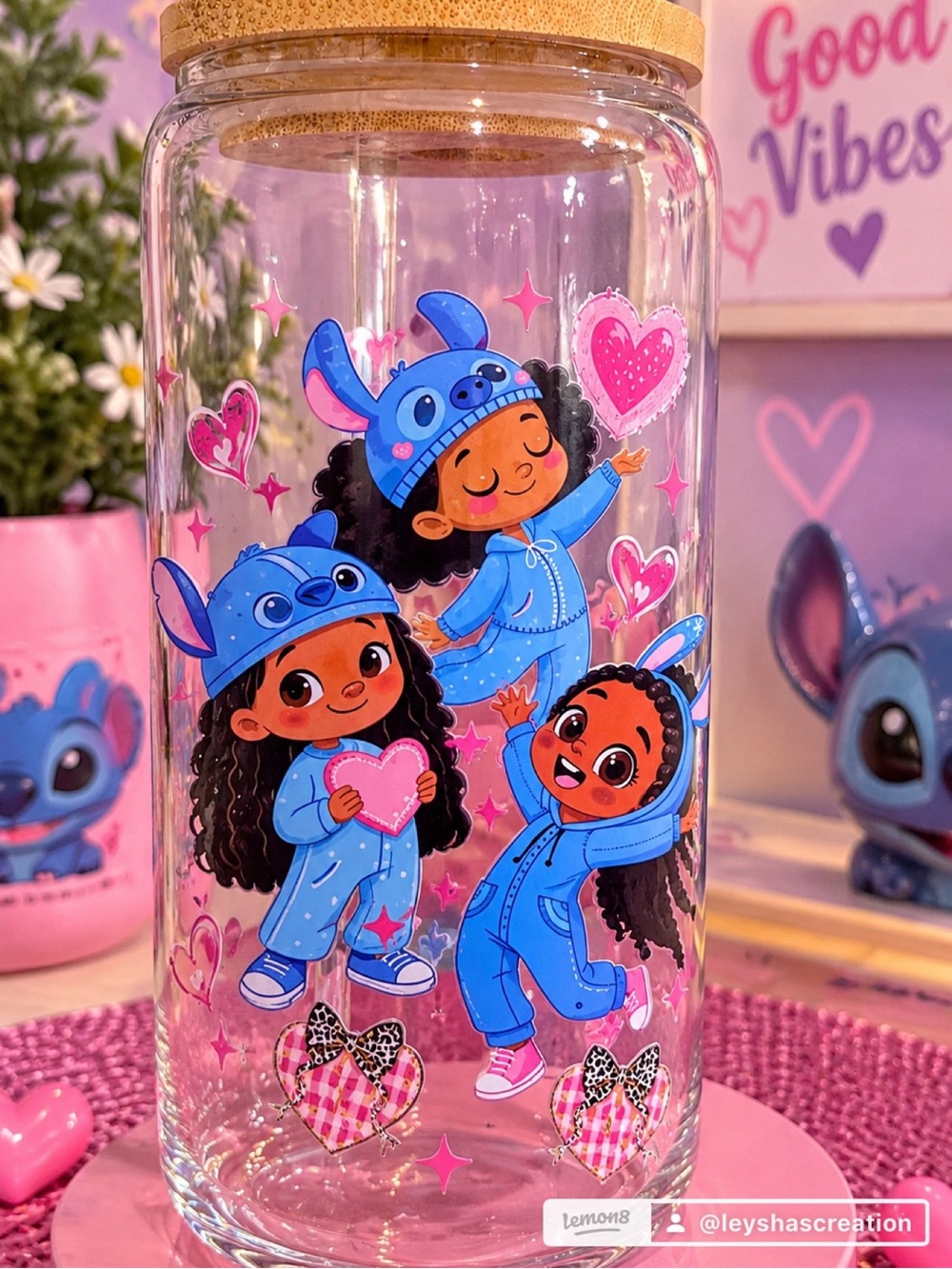 Kids Clear Water Bottle with Blue Character PJs - Cute Heart Design